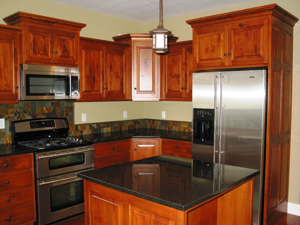 Kitchen Remodeling Cherry Wood Cabinets Black Granite Counters Cidar Construction Home Contractor
